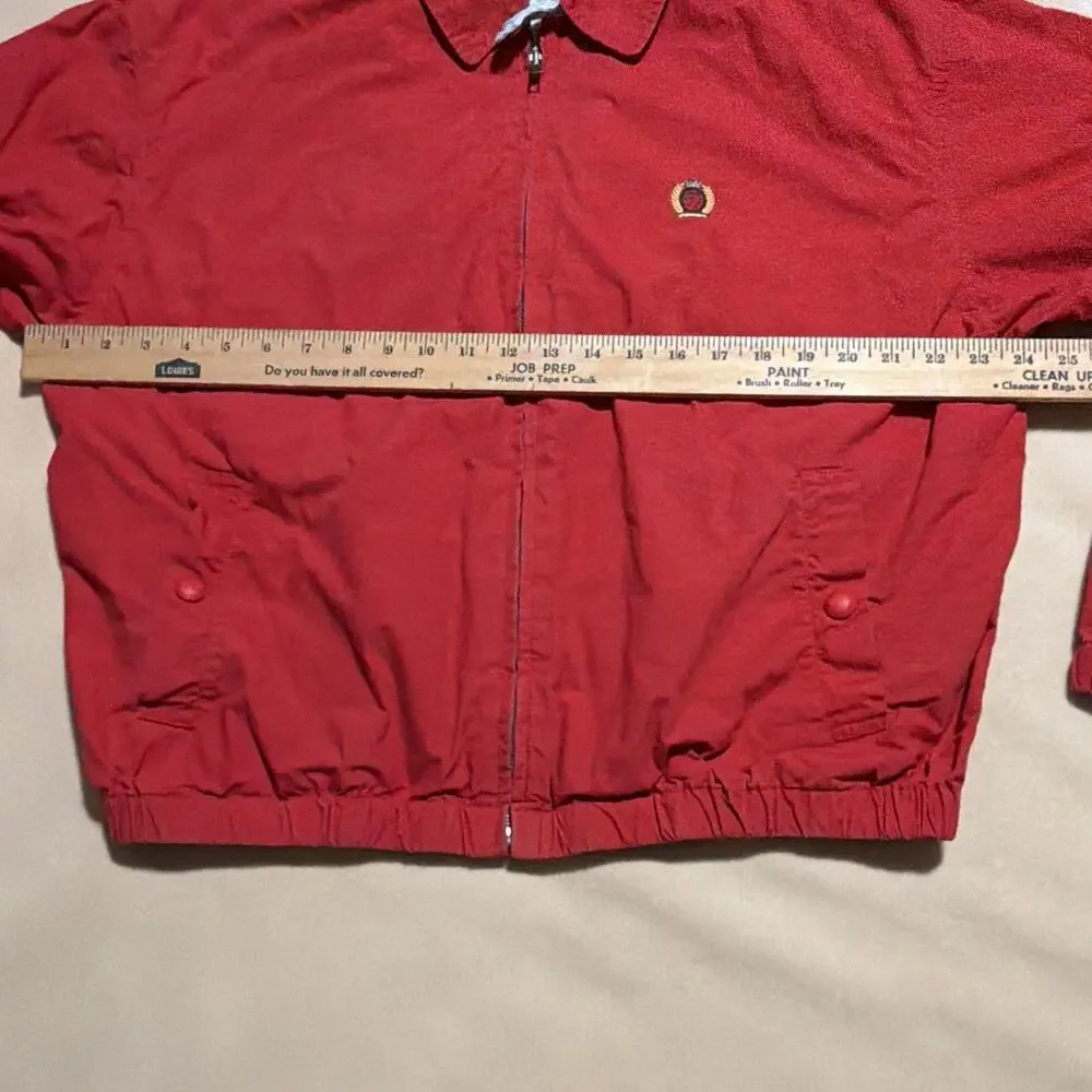 VTG Tommy Hilfiger Mens Red Harrington Sailing Coat Sz L Full Zip Logo Pockets